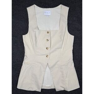 Anthropologie MABLE Button Front Vest Womens MD Cream Linen Blend Square Neck